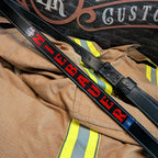 Firefighter radio strap shown beside matching department gear