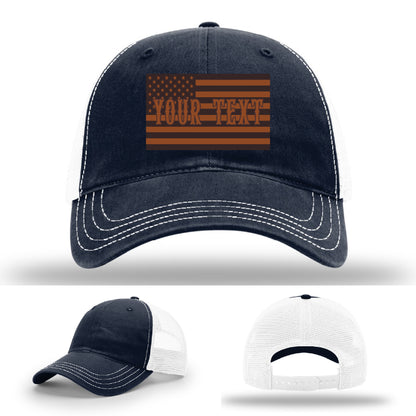 Custom hat variant with flag style leather patch