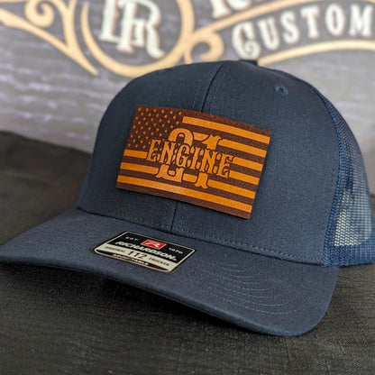 Custom firefighter hat with durable leather flag patch