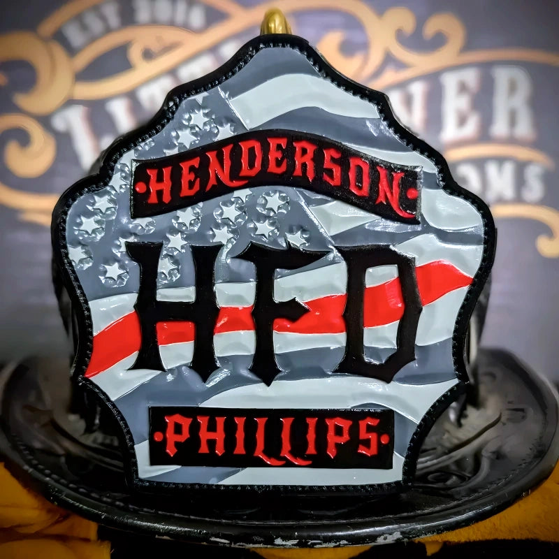 Custom helmet shield with stars and stripes leather front