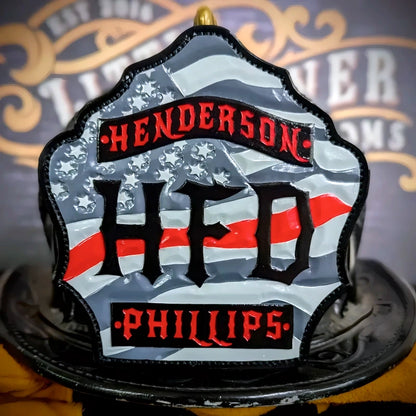 Custom helmet shield with stars and stripes leather front