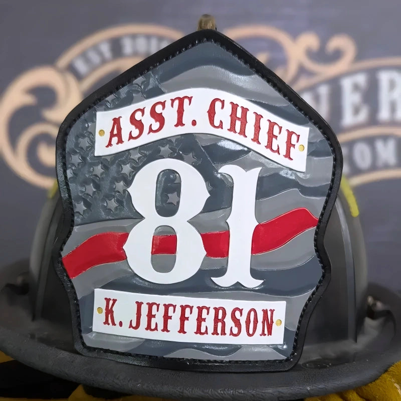 Custom firefighter helmet shield American flag leather design