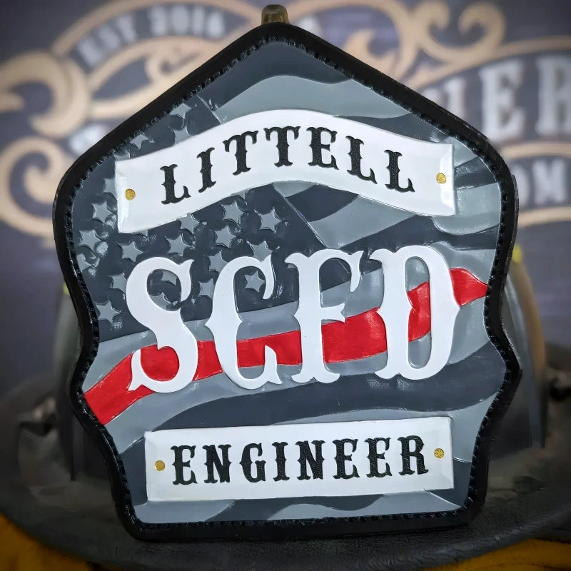 Firefighter leather helmet shield custom American flag front