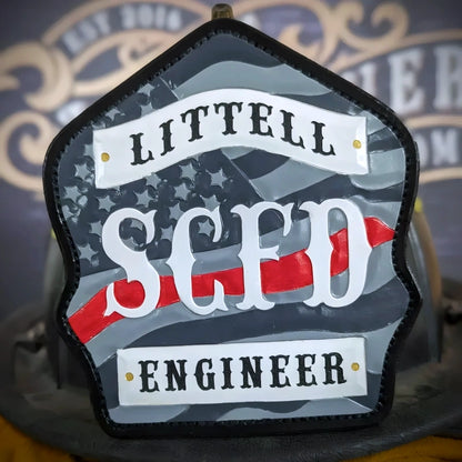 Firefighter leather helmet shield custom American flag front