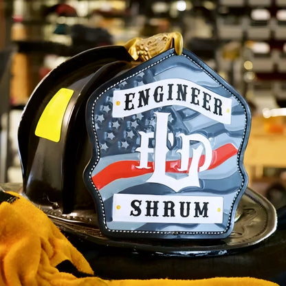 American flag custom firefighter helmet shield leather crafted