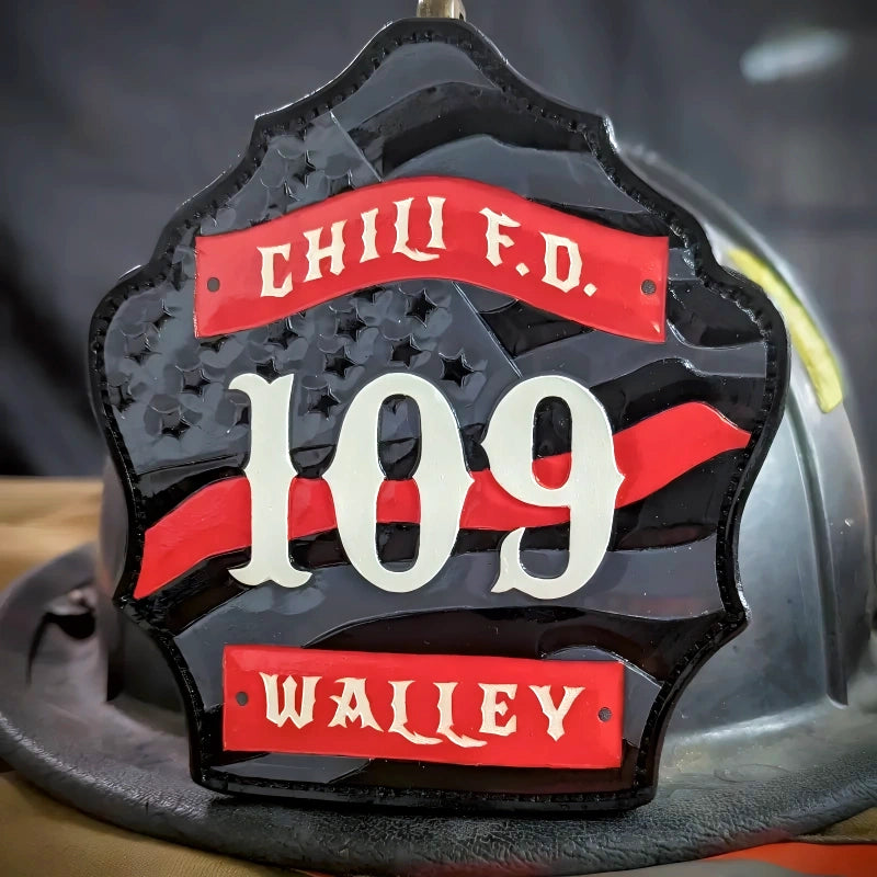 Custom leather firefighter helmet shield American flag front