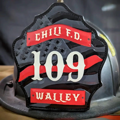 Custom leather firefighter helmet shield American flag front