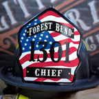 American flag leather front custom firefighter helmet shield