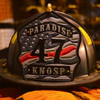 Leather firefighter helmet shield with American flag design