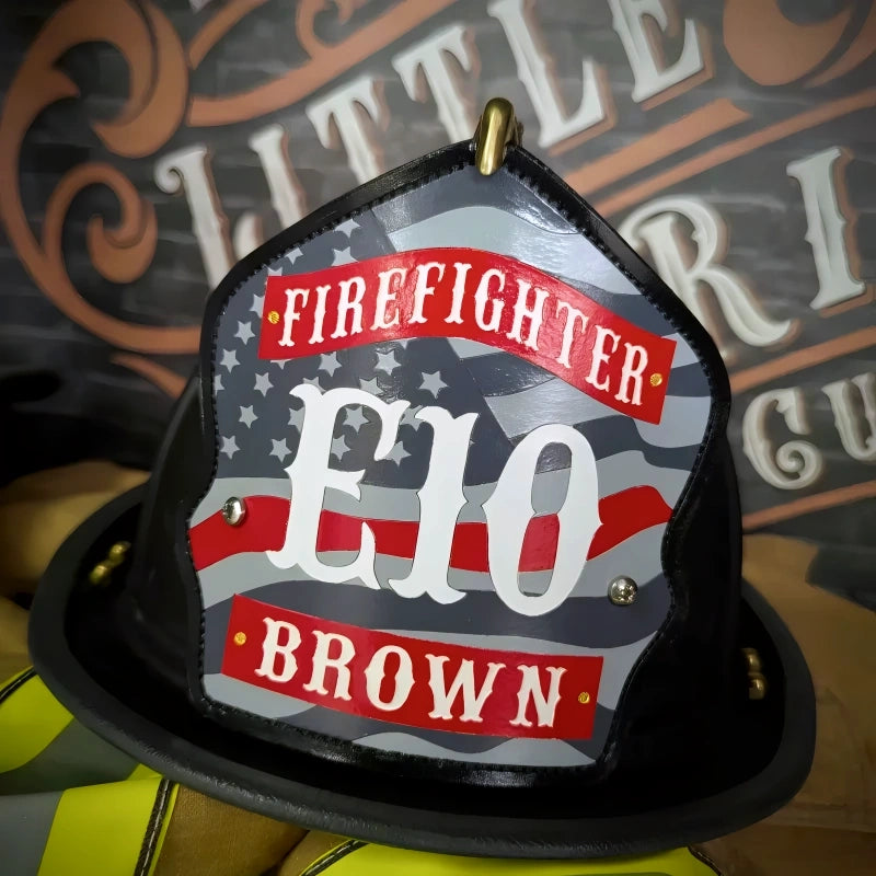 Custom helmet shield leather front with American flag artwork