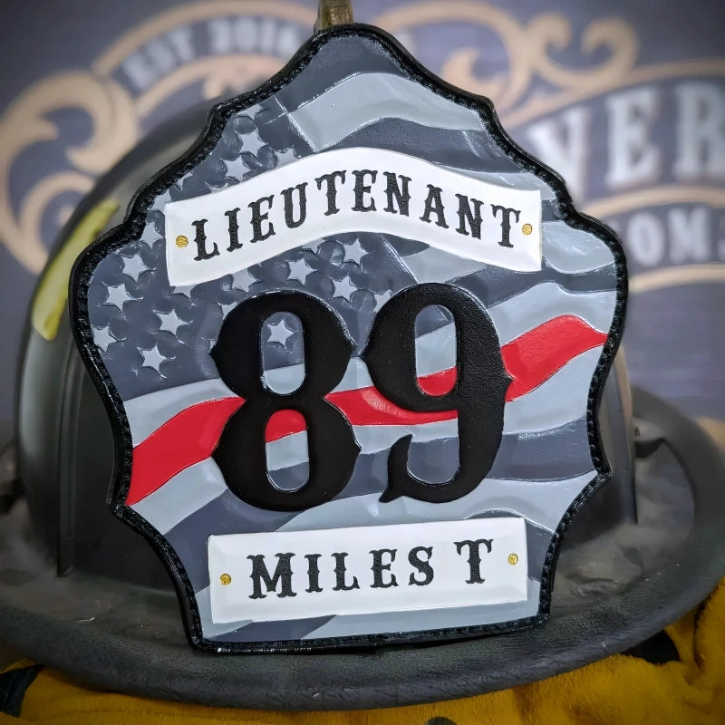 American flag firefighter helmet shield custom leather front