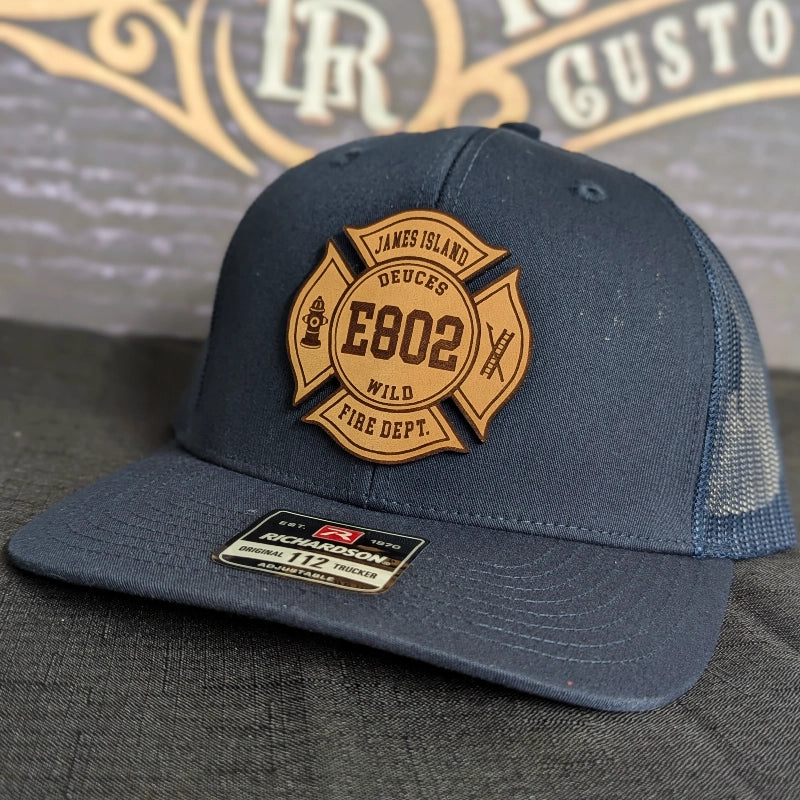 Custom leather Maltese Cross firefighter hat