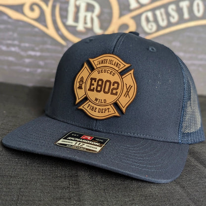 Custom leather Maltese Cross firefighter hat