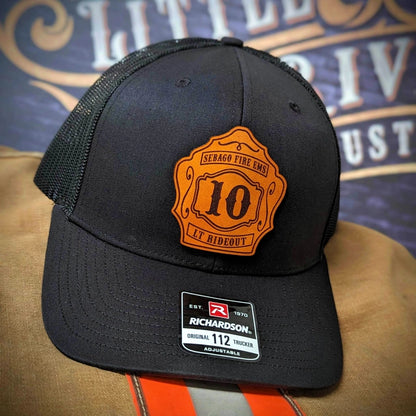 Firefighter hat with custom shield patch in genuine leather