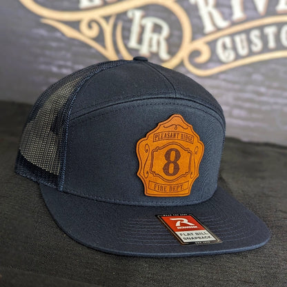 Custom firefighter hat with classic leather shield patch style