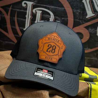 Custom Richardson hat with Firefighter eather pathc