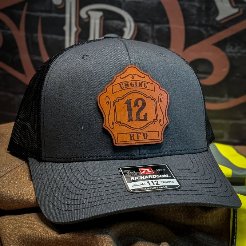 Richardson 112 with custom fire department leather patch