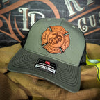 Custom Maltese Cross firefighter hat with leather patch
