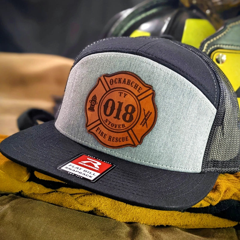 Custom Maltese Cross leather patch firefighter hat