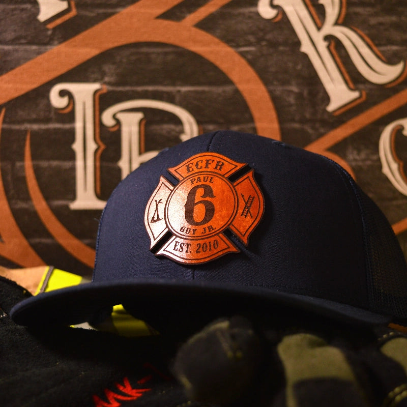 Custom Maltese Cross leather firefighter hat
