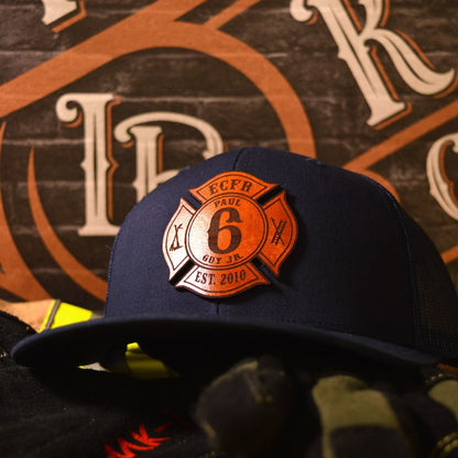Custom Maltese Cross leather firefighter hat