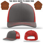Firefighter hat showing two traditional shield patch shapes