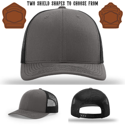 Station hat with two shield patch design examples