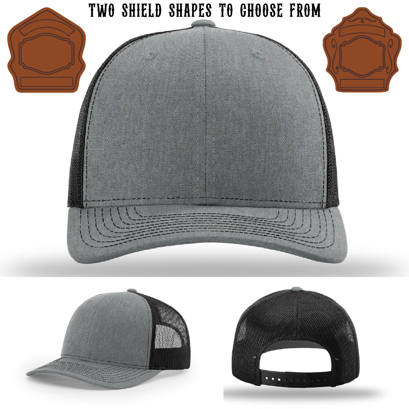 Station hat with two customizable firefighter shield patches