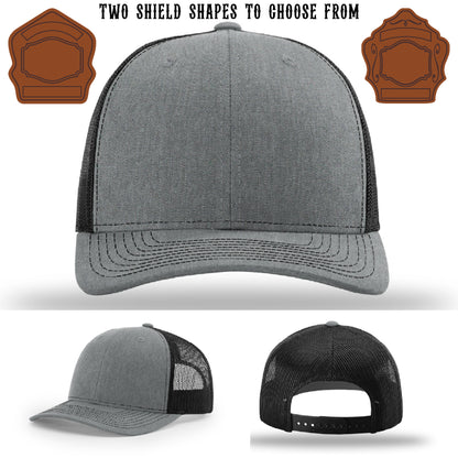 Station hat with two customizable firefighter shield patches