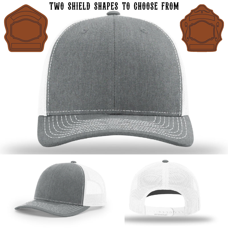 Firefighter hat with two shield patch style examples