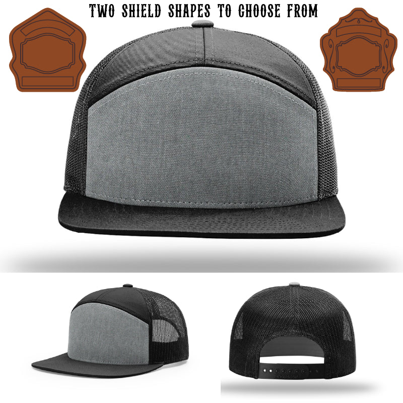 Firefighter hat with two shield patch customization layouts