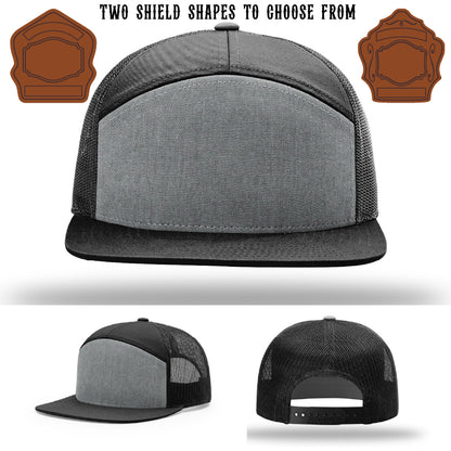 Firefighter hat with two shield patch customization layouts