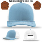 Custom firefighter hat featuring two shield patch shape options