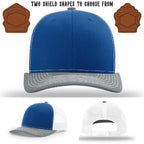 Firefighter hat showing two shield patch style variations
