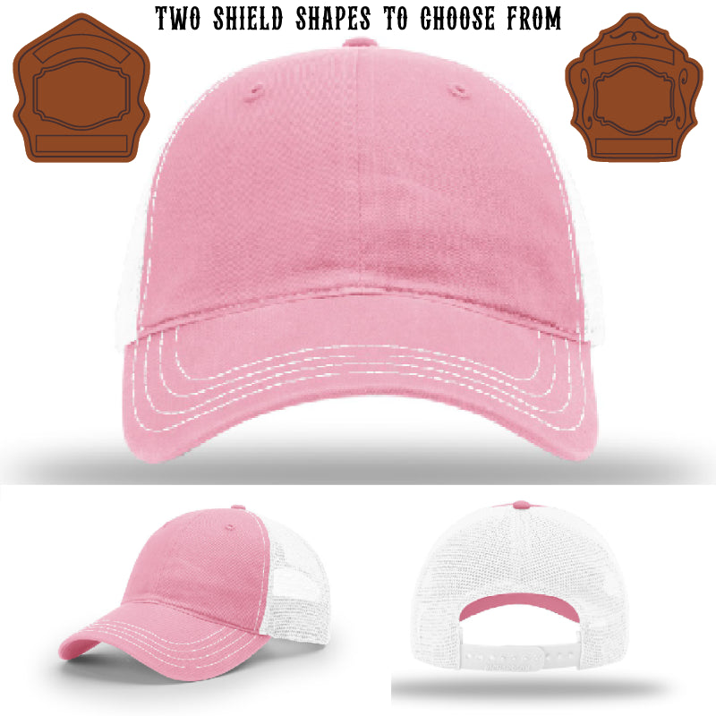 Custom firefighter hat with two shield patch design examples