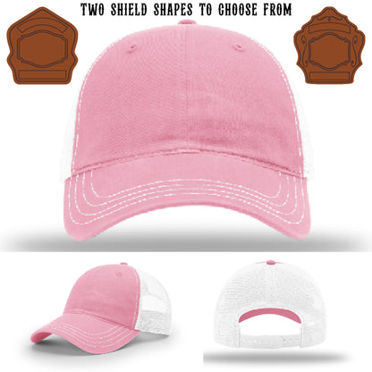 Custom firefighter hat with two shield patch design examples