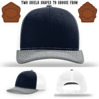 Firehouse station hat featuring two leather shield patch styles