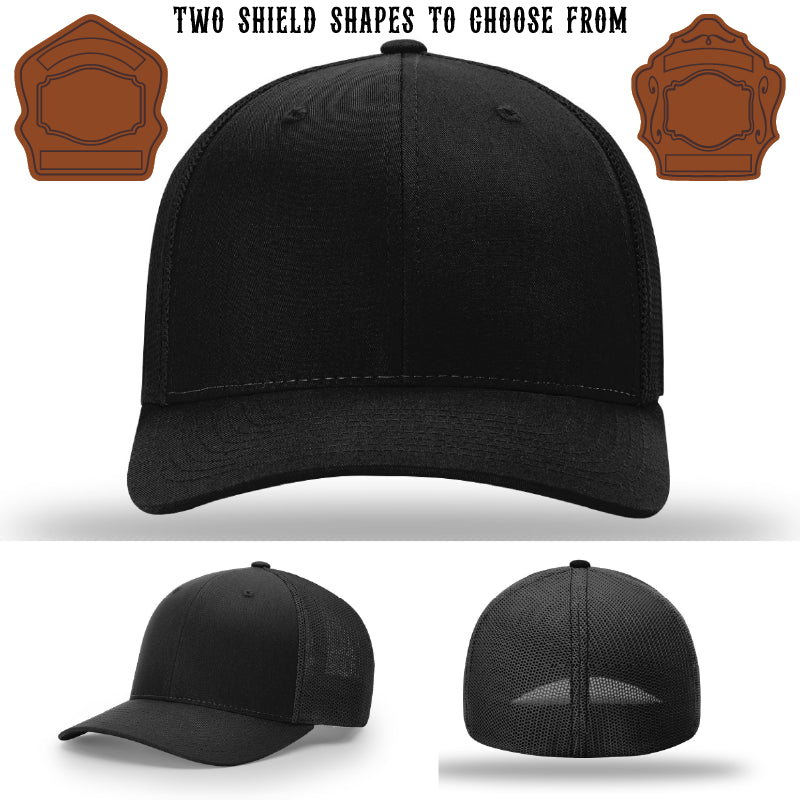 Firefighter hat with two customizable shield patch shapes