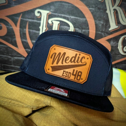 Paramedic leather patch hat with durable full grain leather patch