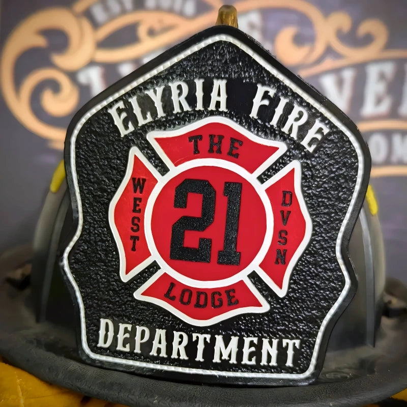 custom helmet front displayed in a steady firefighter style