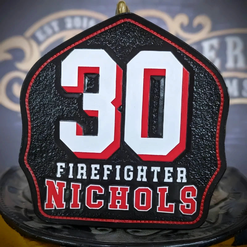 custom fire helmet front displayed for durable identity