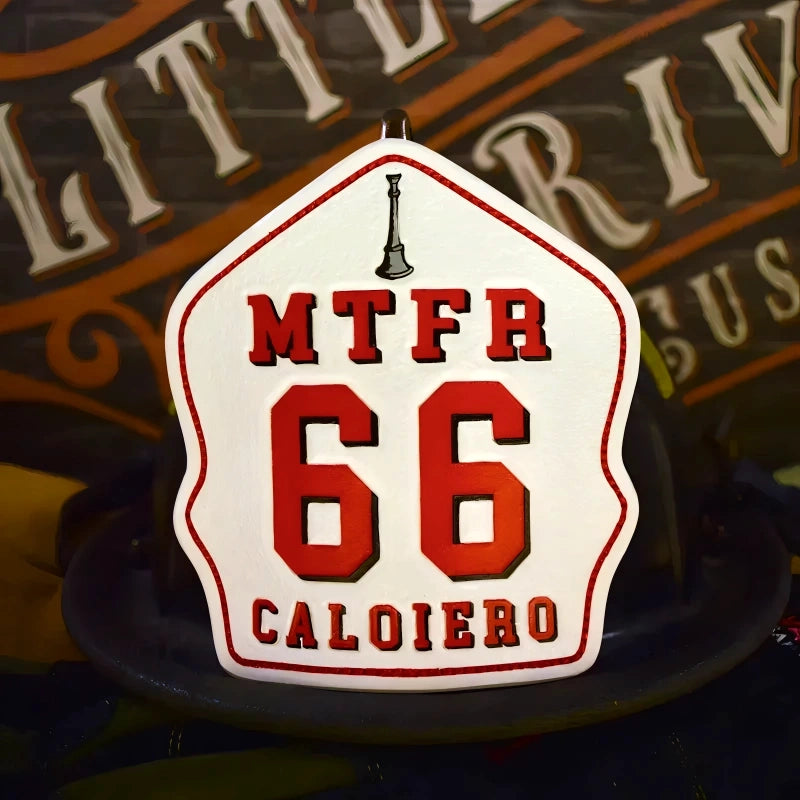 custom firefighter shield displayed with practical layout