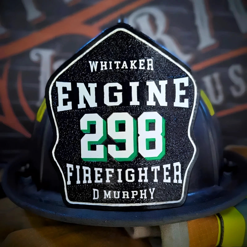 helmet shield displayed with natural firefighter presentation