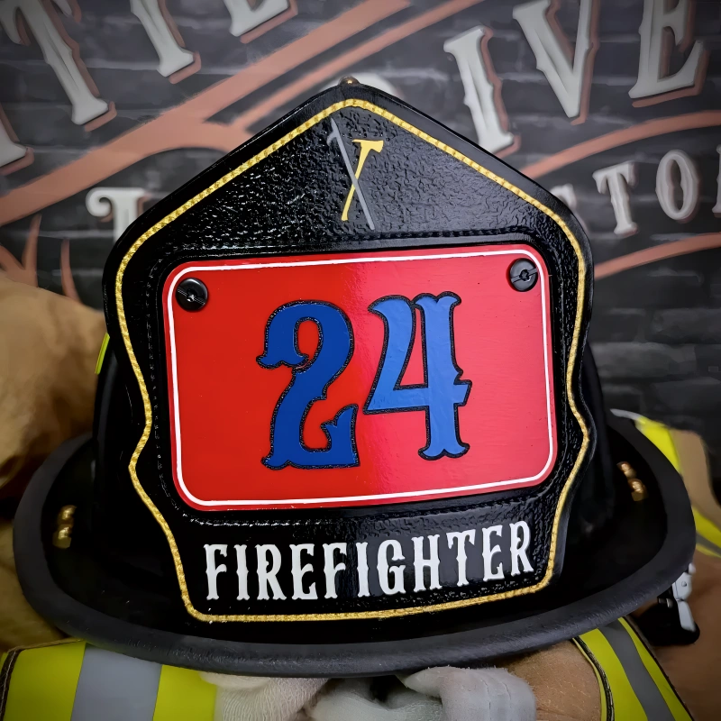 custom fire helmet shield shown to strengthen firefighter presence