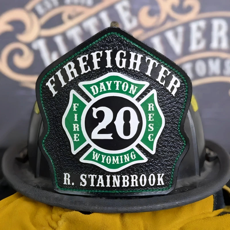 firefighter helmet shield presented in a steady impactful layout