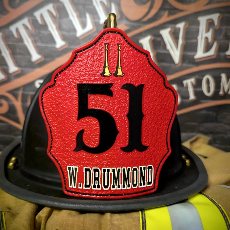 fire helmet shield displayed for visible firefighter identity