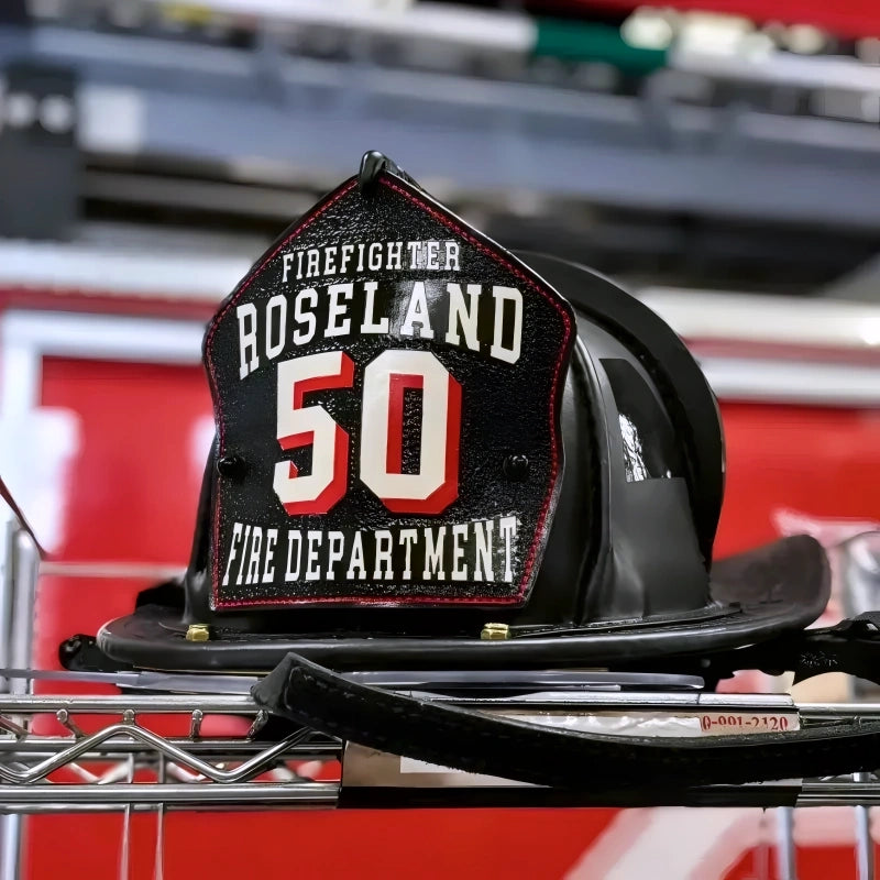 fire helmet front displayed with straightforward identification