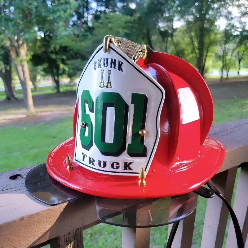 custom helmet front presented with clean firefighter appeal