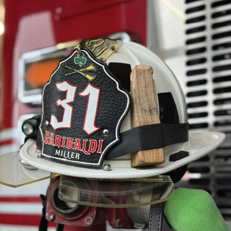 firefighter helmet front shown in a solid structured format