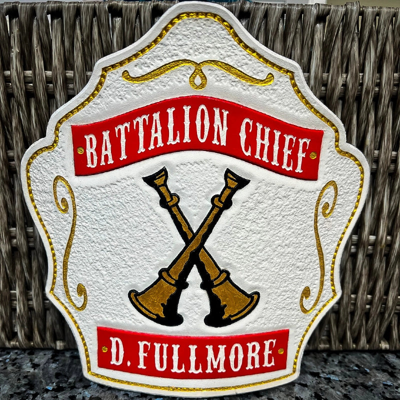 custom fire helmet front displayed with bold fire service tone